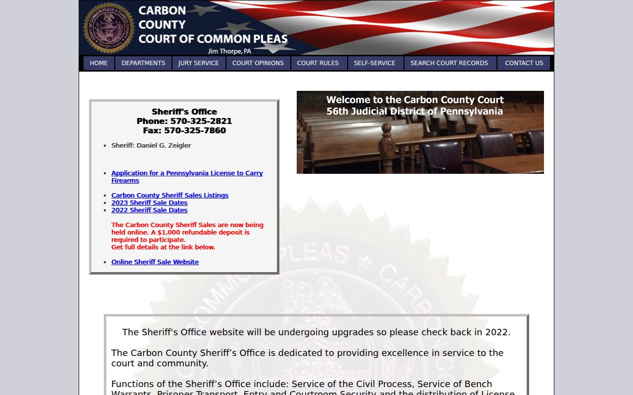 Carbon County arrest history information from the Sheriff Office