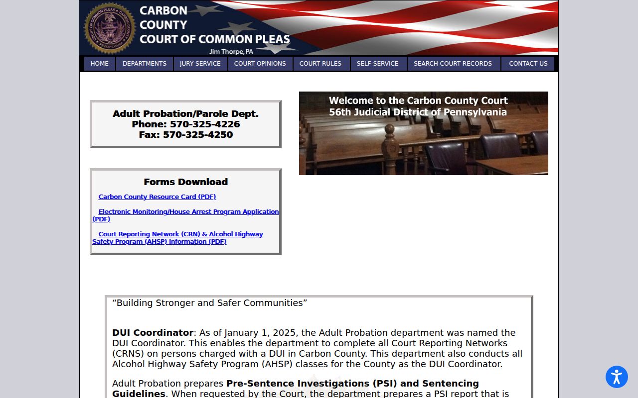 Carbon County arrest history and Adult Probation Parole programs