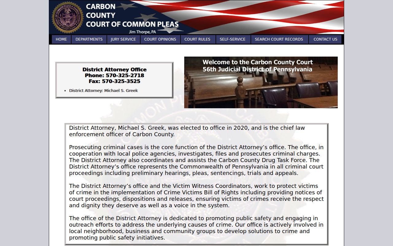 Carbon County arrest history and District Attorney prosecution role