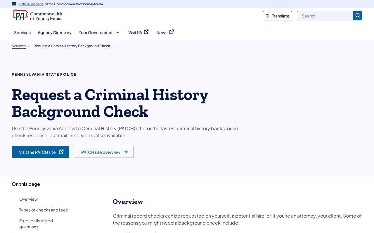 Carbon County criminal records PATCH fee guidance