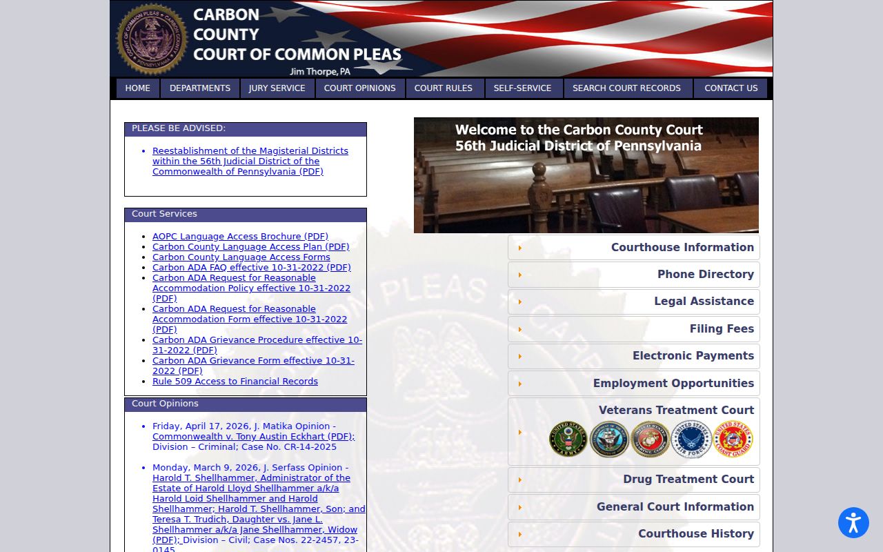 Carbon County criminal history court services