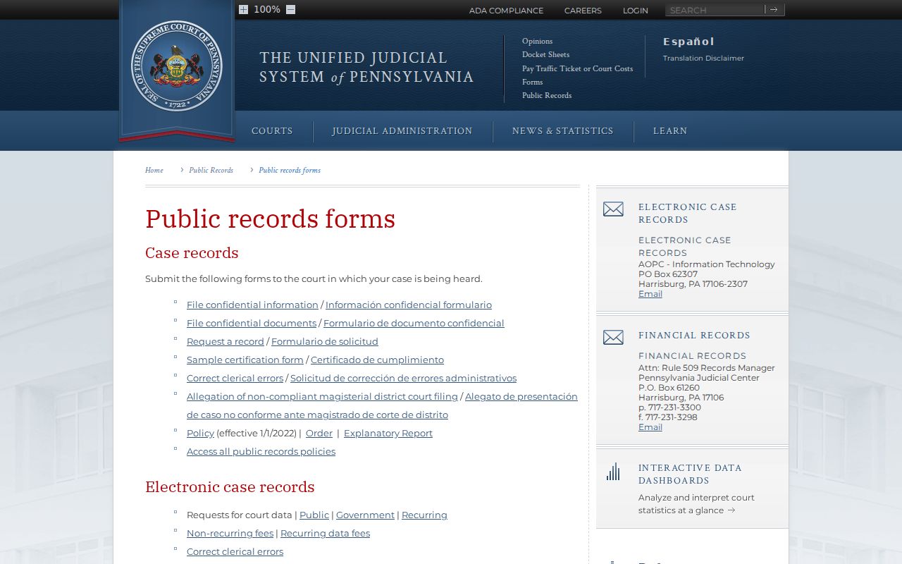 Carbon County criminal court case public records forms