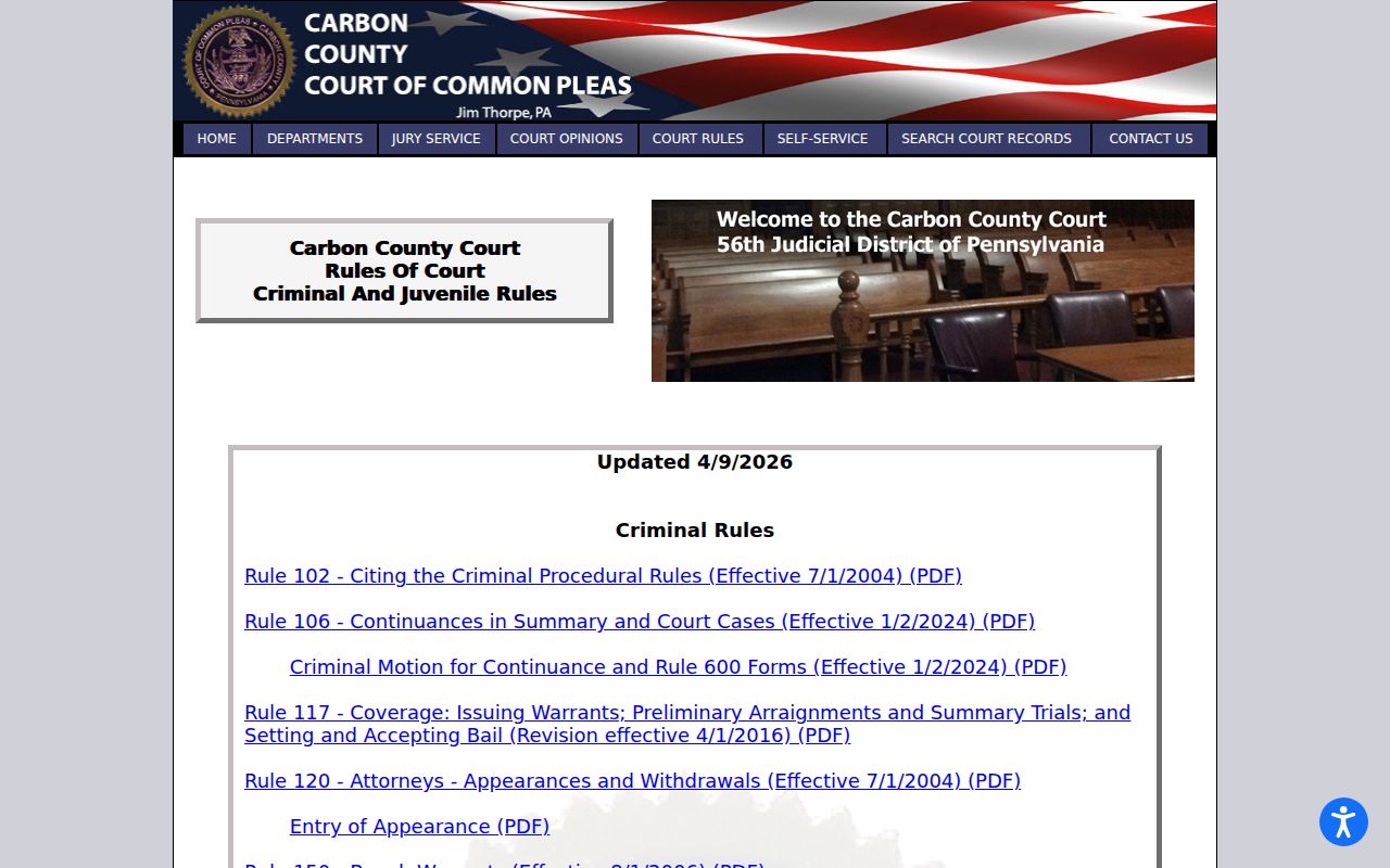 Carbon County criminal court case rules and forms