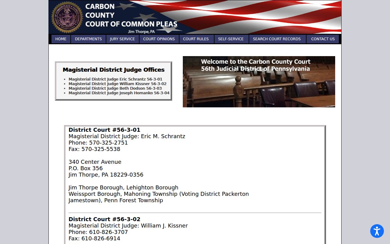 Carbon County criminal court case directory for magisterial district courts