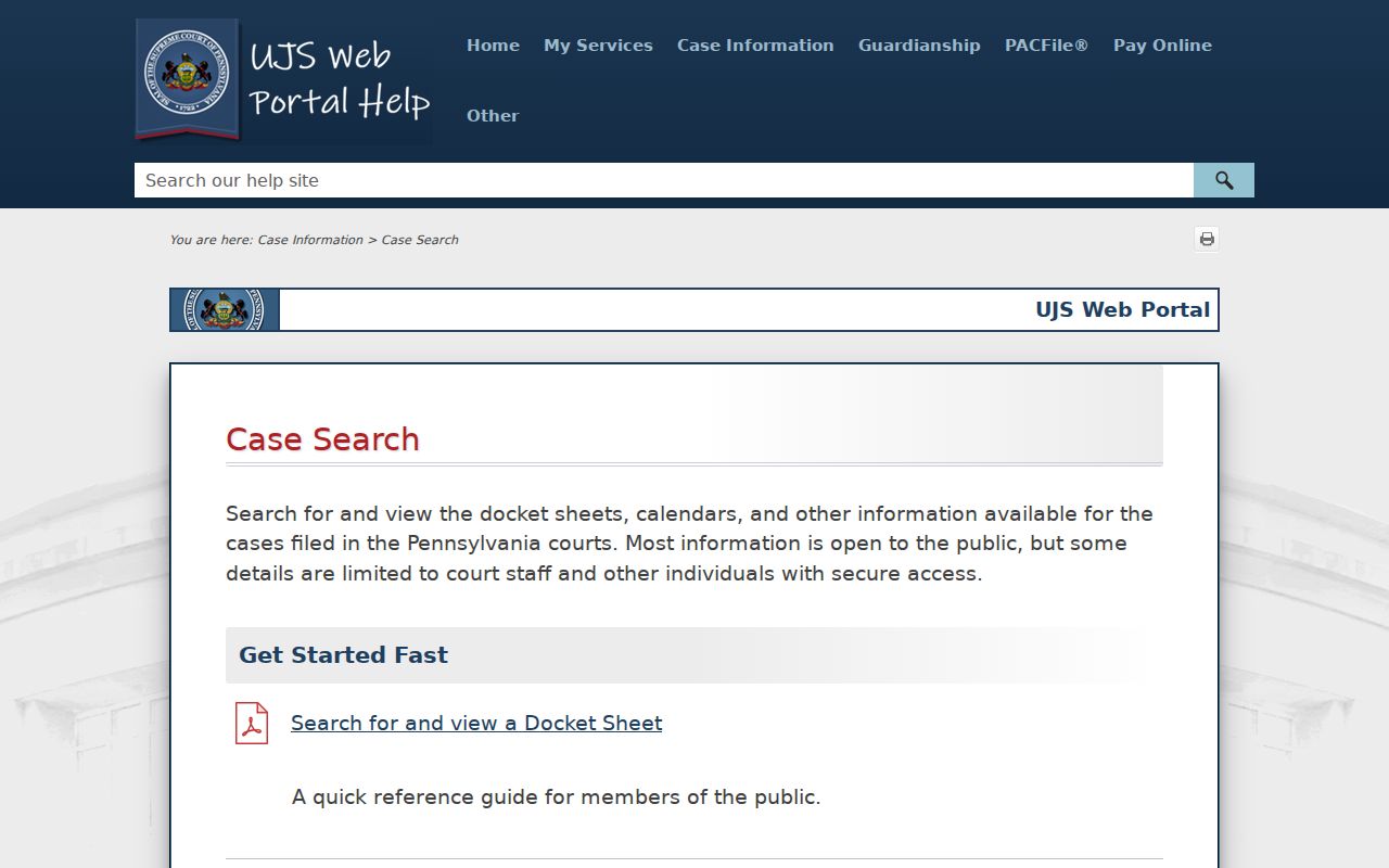 Carbon County criminal court case search help from Pennsylvania UJS