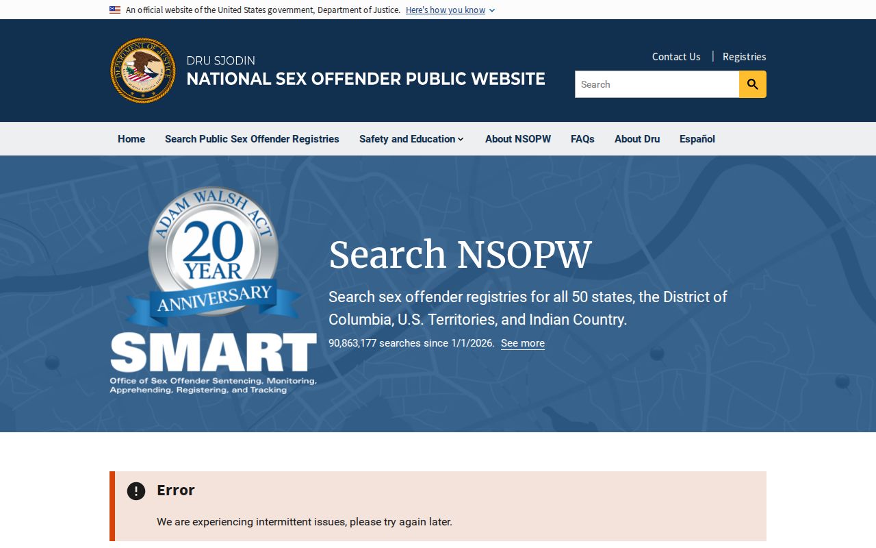 Carbon County sex offender check using the national NSOPW registry search
