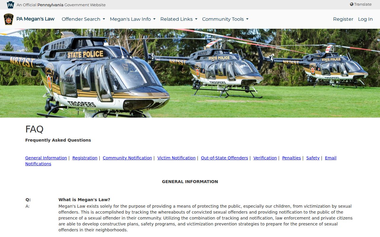 Carbon County sex offender registry profile fields explained by Pennsylvania State Police