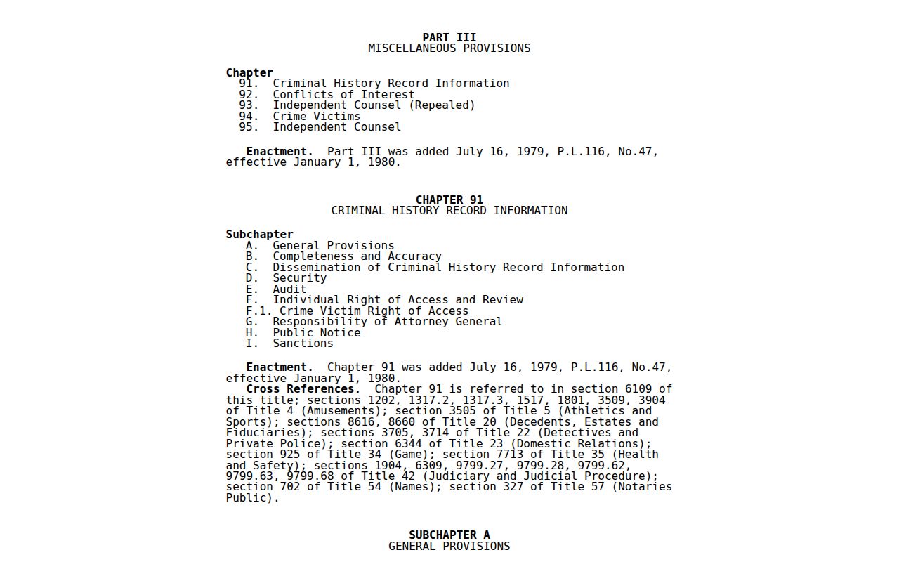 Carbon County sex offender check and Pennsylvania criminal history information law