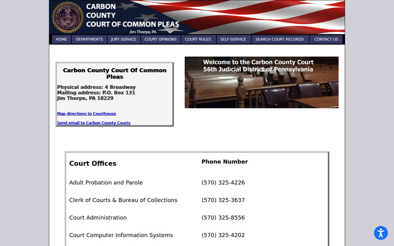 Jim Thorpe criminal records contact directory for Carbon County courts