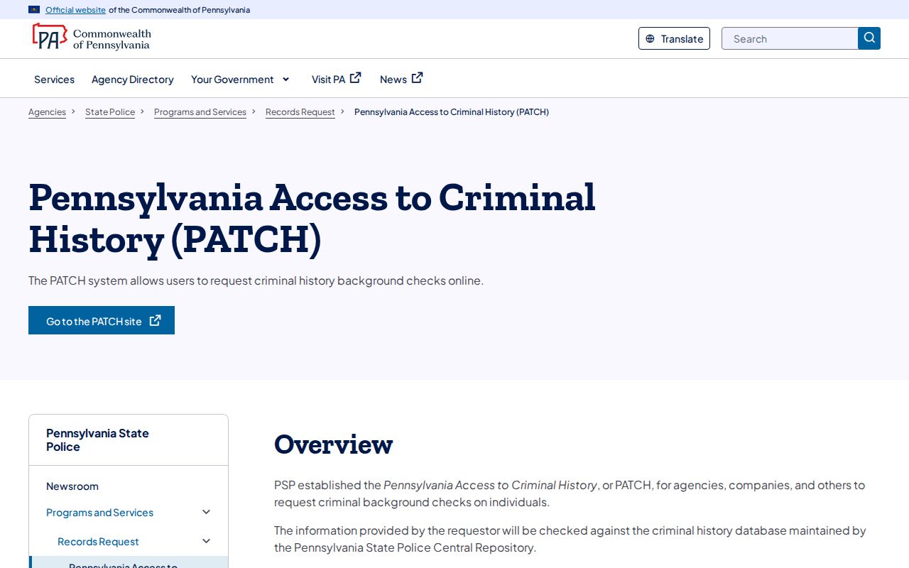 Lehighton criminal history PATCH overview from Pennsylvania State Police