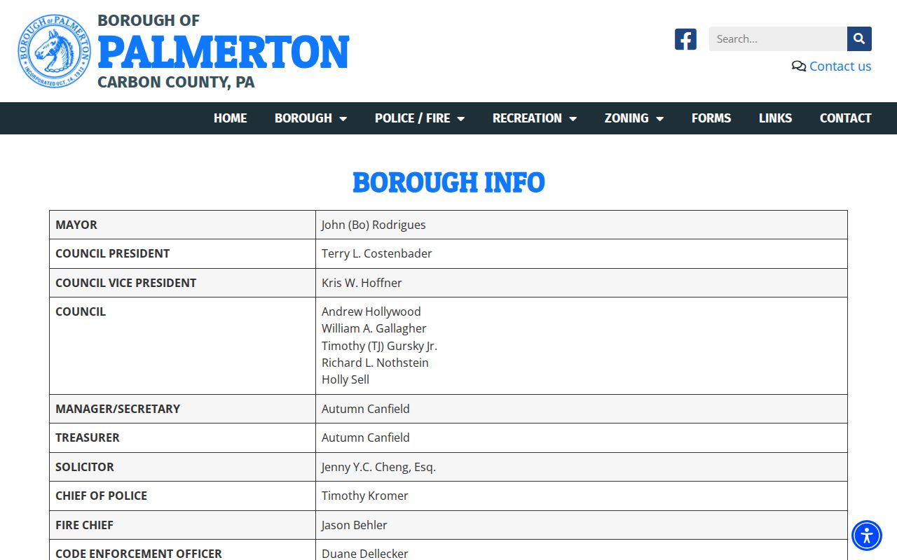 Palmerton criminal history request through borough Right-to-Know information
